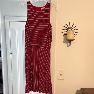LOFT Red and White Striped Midi Dress